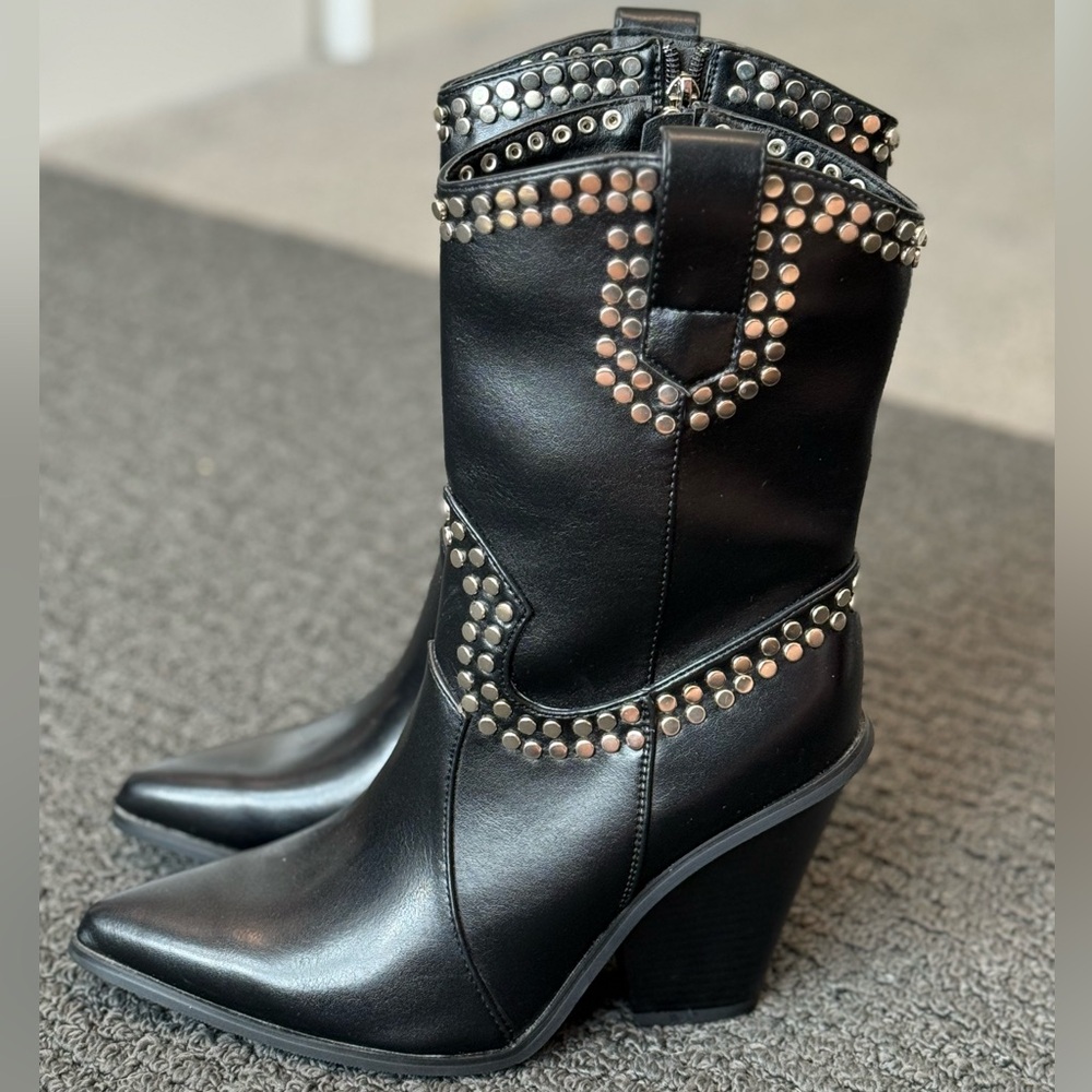 Studded Black Leather Boots